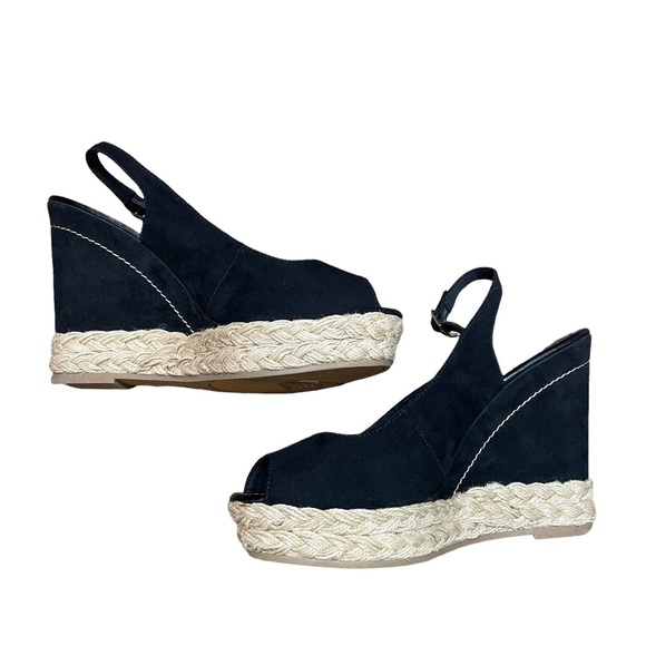 BRASH NWT Black Open-Toe Slingback Wedge Heel Shoes Size 11 - Picture 2 of 15